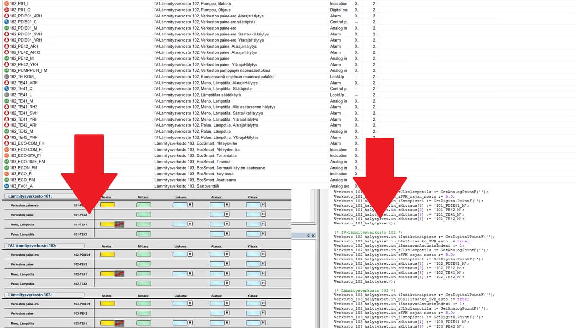 Kuvakaappaus Hälytystyökalusta, jossa pistelistasta muodostetaan hälytyssivu ja IEC-koodi
